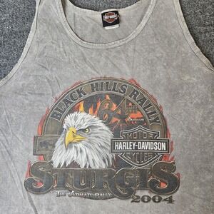 Vintage Harley Davidson Men's Tank Top Sturgis‎ 2004 Black Hills HD Size XL Gray